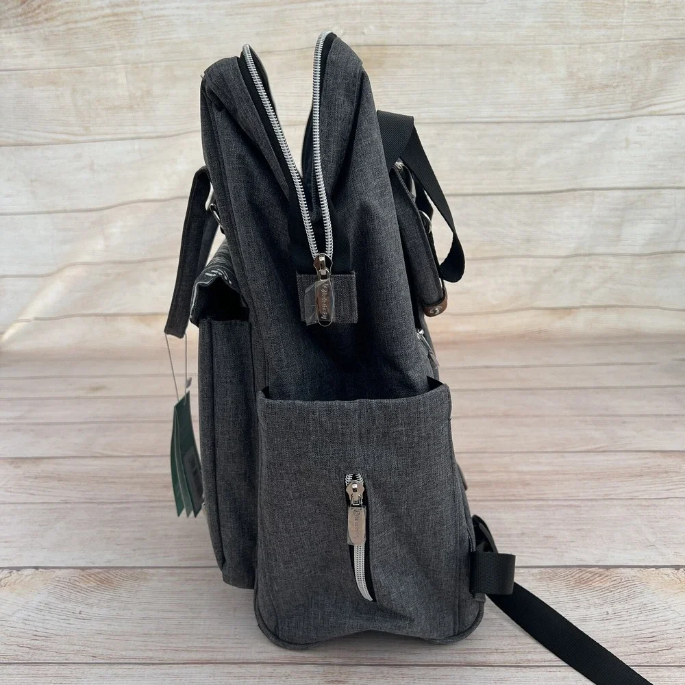 Lekebaby NWT Gray Arrow Pattern Diaper Bag Backpack Wide Open Travel Large